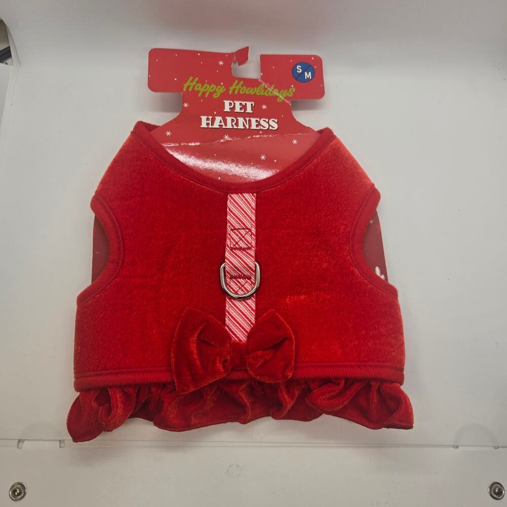 Red Pet Small Dog Harness Holiday Festive Christmas Dress Up Happy Howlidays
